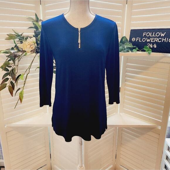 JOSEPH RIBKOFF VINTAGE 1/4 ZIP BLOUSE BLACK SIZE 8 - Picture 1 of 6